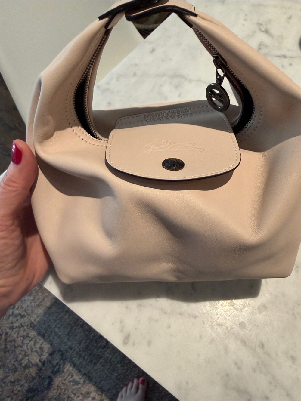 Longchamp Le Pilage Extra XS Round Top Handle in Blush/ Beige - Picture 6 of 12